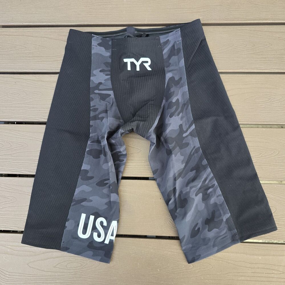 TYR Men’s Shockwave High Waisted Camo/black Splice Techsuit Swim Jammer Size 24